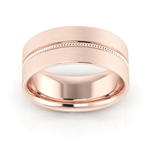 14K Rose Gold 8mm milgrain grooved design brushed comfort fit wedding band - DELLAFORA