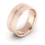 14K Rose Gold 8mm milgrain grooved design brushed comfort fit wedding band - DELLAFORA