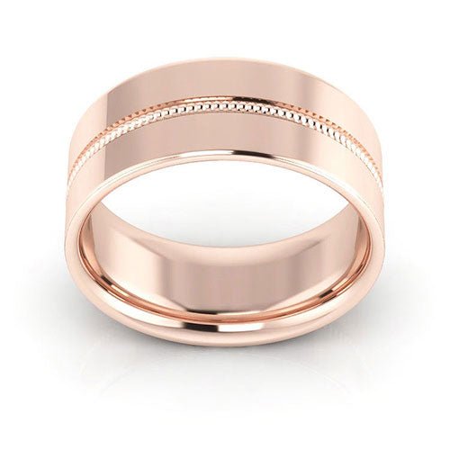 14K Rose Gold 8mm milgrain grooved design comfort fit wedding band - DELLAFORA
