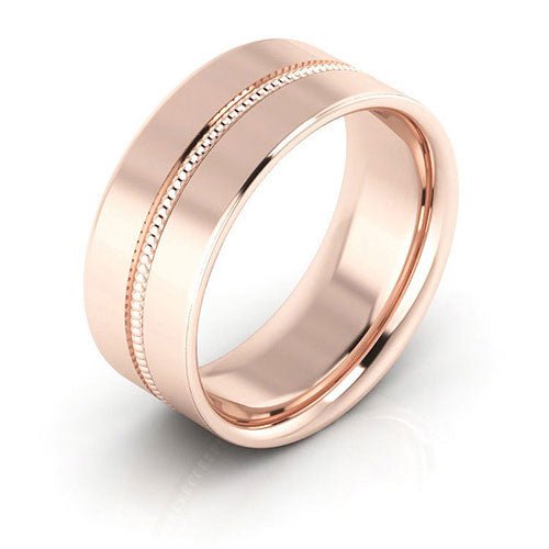 14K Rose Gold 8mm milgrain grooved design comfort fit wedding band - DELLAFORA