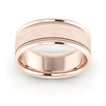 14K Rose Gold 8mm milgrain raised edge design brushed center comfort fit wedding band - DELLAFORA