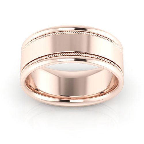 14K Rose Gold 8mm milgrain raised edge design comfort fit wedding band - DELLAFORA