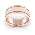 14K Rose Gold 8mm raised edge design brushed center comfort fit wedding band - DELLAFORA