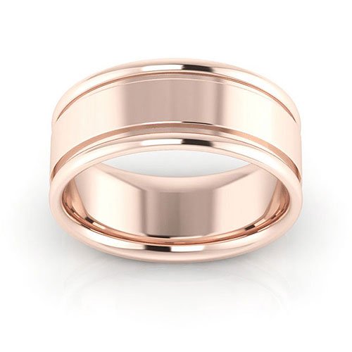 14K Rose Gold 8mm raised edge design comfort fit wedding band - DELLAFORA