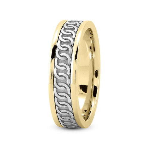 14K Two Tone Gold (White Center) 6mm fancy design comfort fit wedding band with chain design - DELLAFORA