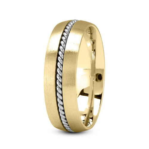 14K Two Tone Gold (White Center) 7mm fancy design comfort fit wedding band with center rope design - DELLAFORA
