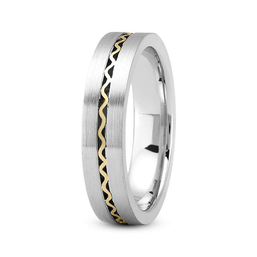 14K Two Tone Gold (Yellow Center) 5mm fancy design comfort fit wedding band with center wave design - DELLAFORA