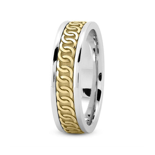 14K Two Tone Gold (Yellow Center) 6mm fancy design comfort fit wedding band with chain design - DELLAFORA