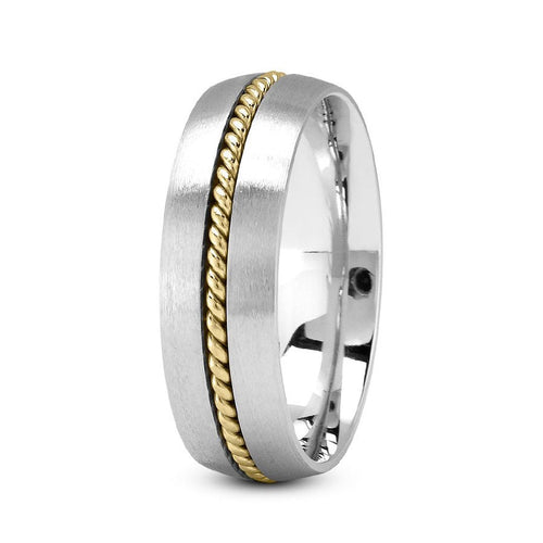 14K Two Tone Gold (Yellow Center) 7mm fancy design comfort fit wedding band with center rope design - DELLAFORA