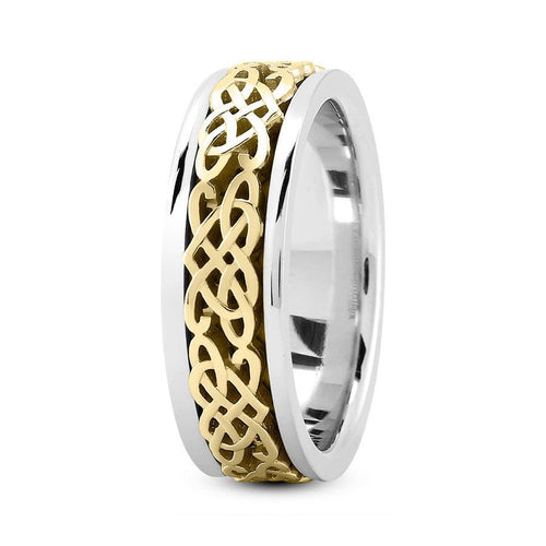14K Two Tone Gold (Yellow Center) 8mm fancy design comfort fit wedding band with fancy celtic design - DELLAFORA