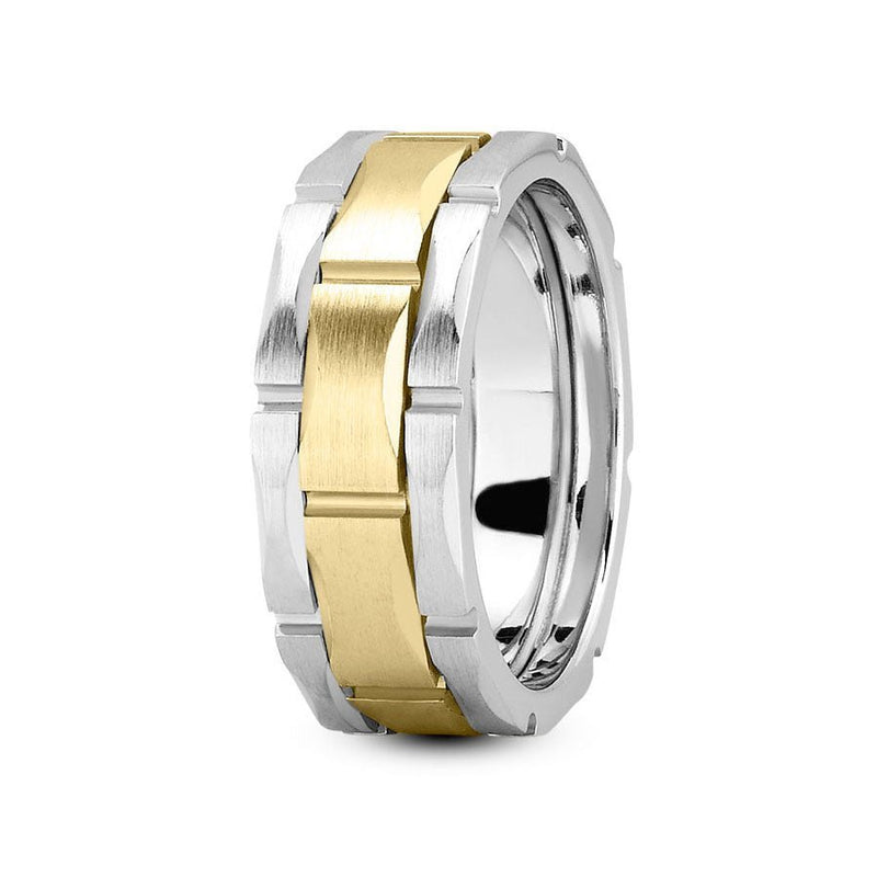 14K Two Tone Gold (Yellow Center) 8mm fancy design comfort fit wedding band with link design - DELLAFORA