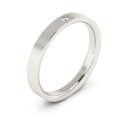 14K White Gold 3mm flat comfort fit diamond wedding band - DELLAFORA