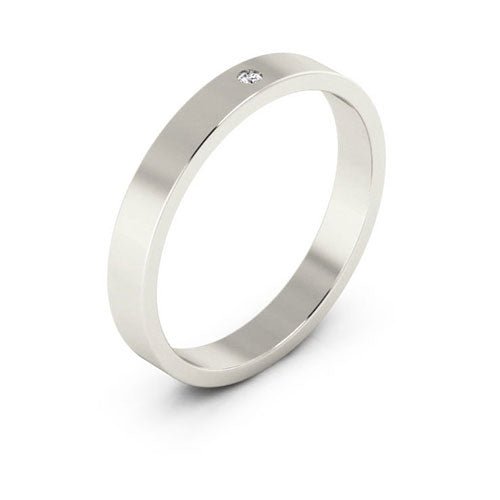 14K White Gold 3mm flat diamond wedding band - DELLAFORA