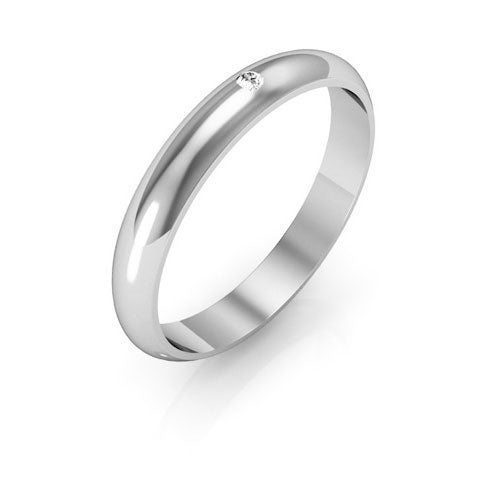 14K White Gold 3mm half round diamond wedding band - DELLAFORA