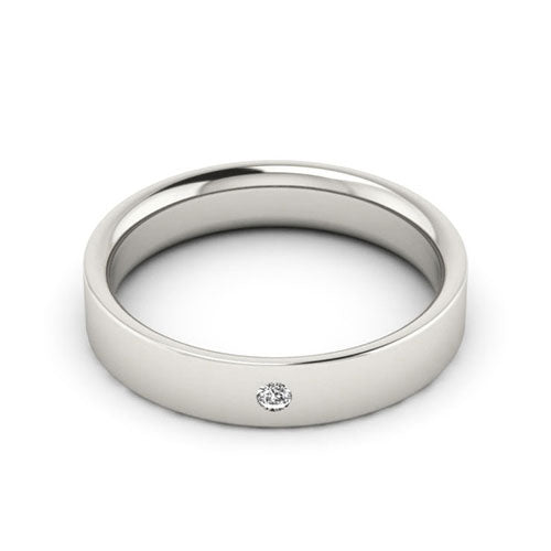 14K White Gold 4mm flat comfort fit diamond wedding band - DELLAFORA