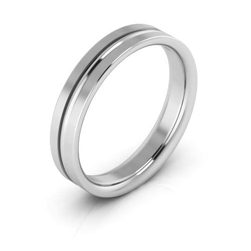 14K White Gold 4mm grooved design comfort fit wedding band - DELLAFORA