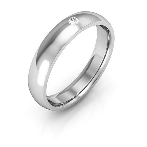 14K White Gold 4mm half round comfort fit diamond wedding band - DELLAFORA