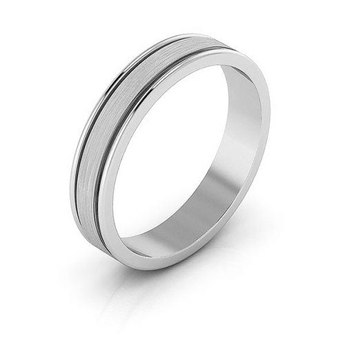14K White Gold 4mm raised edge design brushed center wedding band - DELLAFORA