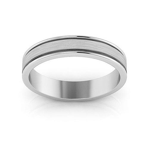 14K White Gold 4mm raised edge design brushed center wedding band - DELLAFORA