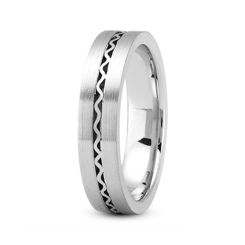 14K White gold 5mm fancy design comfort fit wedding band with center wave design - DELLAFORA