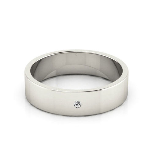 14K White Gold 5mm flat diamond wedding band - DELLAFORA