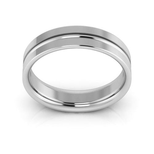 14K White Gold 5mm grooved design comfort fit wedding band - DELLAFORA