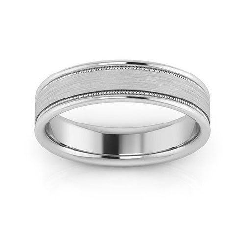 14K White Gold 5mm milgrain raised edge design brushed center comfort fit wedding band - DELLAFORA