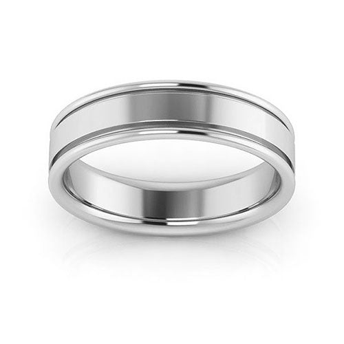 14K White Gold 5mm raised edge design comfort fit wedding band - DELLAFORA