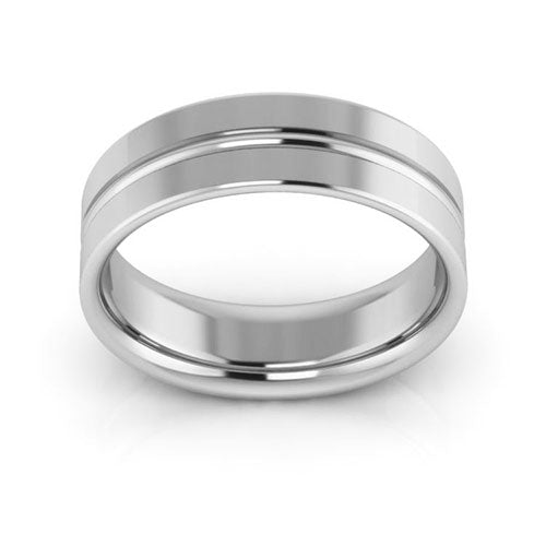 14K White Gold 6mm grooved design comfort fit wedding band - DELLAFORA