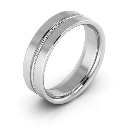 14K White Gold 6mm milgrain grooved design comfort fit wedding band - DELLAFORA