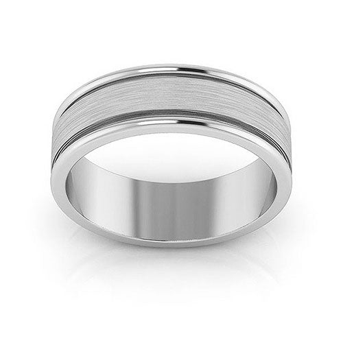 14K White Gold 6mm raised edge design brushed center wedding band - DELLAFORA
