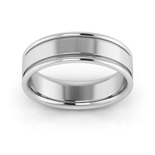 14K White Gold 6mm raised edge design comfort fit wedding band - DELLAFORA