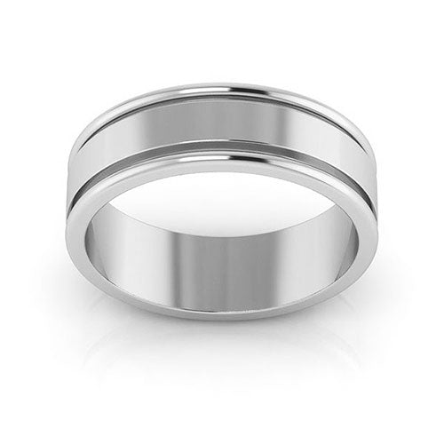 14K White Gold 6mm raised edge design wedding band - DELLAFORA