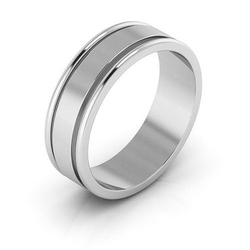 14K White Gold 6mm raised edge design wedding band - DELLAFORA