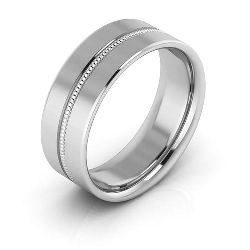 14K White Gold 7mm milgrain grooved design comfort fit wedding band - DELLAFORA