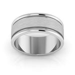 14K White Gold 8mm raised edge design brushed center wedding band - DELLAFORA