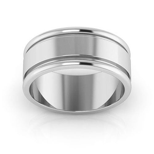 14K White Gold 8mm raised edge design wedding band - DELLAFORA