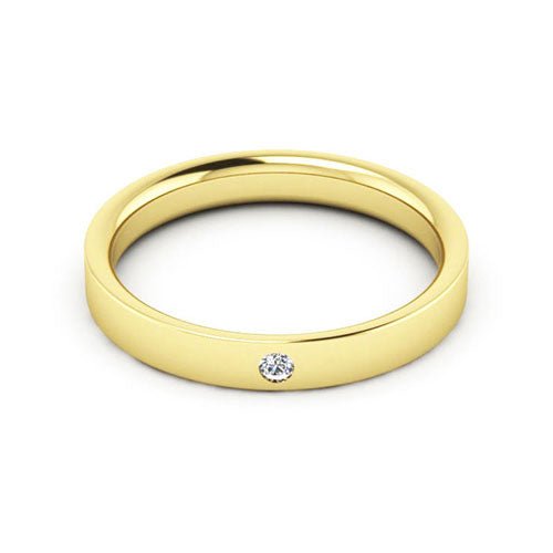 14K Yellow Gold 3mm flat comfort fit diamond wedding band - DELLAFORA