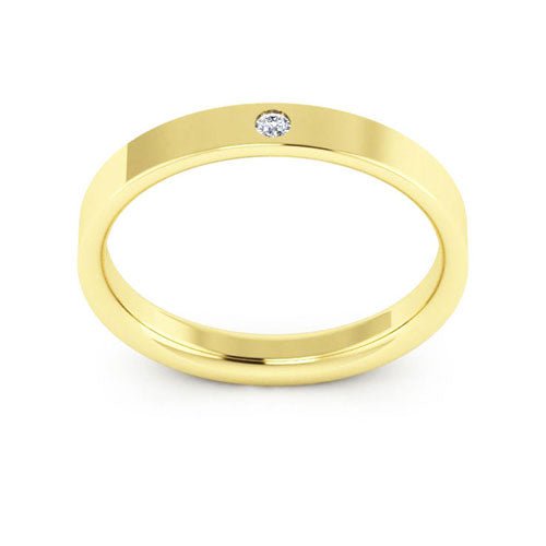 14K Yellow Gold 3mm flat comfort fit diamond wedding band - DELLAFORA