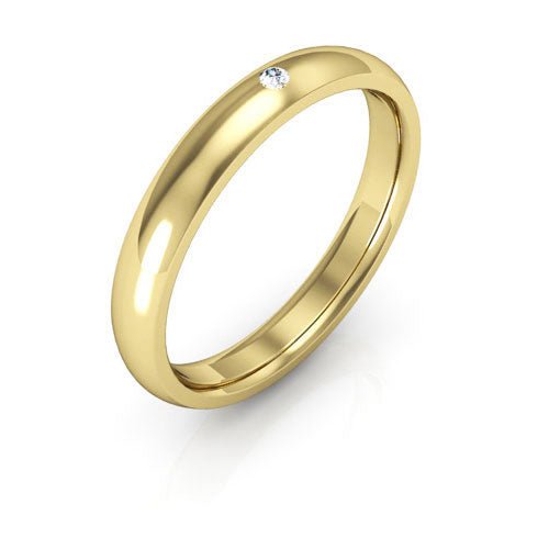 14K Yellow Gold 3mm half round comfort fit diamond wedding band - DELLAFORA