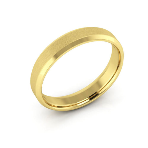 14K Yellow Gold 4mm beveled edge satin center comfort fit wedding band - DELLAFORA