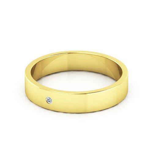 14K Yellow Gold 4mm flat diamond wedding band - DELLAFORA