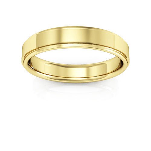 14K Yellow Gold 4mm flat edge design comfort fit wedding band - DELLAFORA