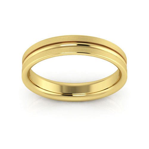 14K Yellow Gold 4mm grooved design brushed comfort fit wedding band - DELLAFORA