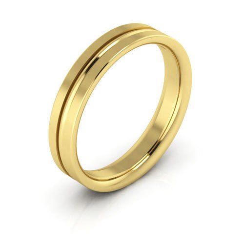 14K Yellow Gold 4mm grooved design comfort fit wedding band - DELLAFORA