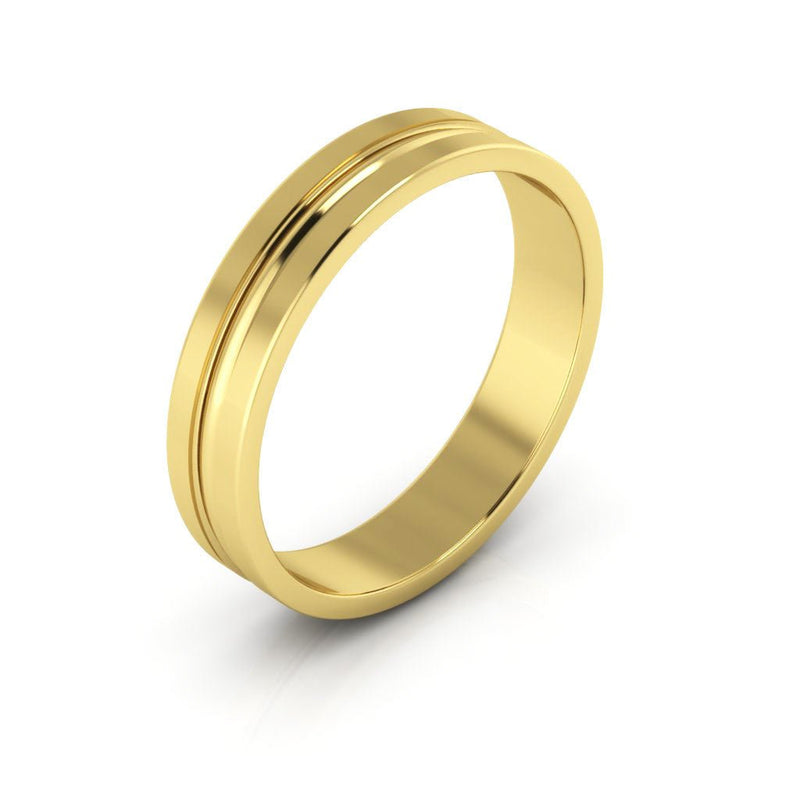 14K Yellow Gold 4mm grooved design wedding band - DELLAFORA
