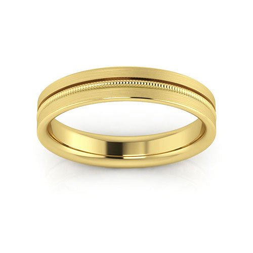 14K Yellow Gold 4mm milgrain grooved design brushed comfort fit wedding band - DELLAFORA