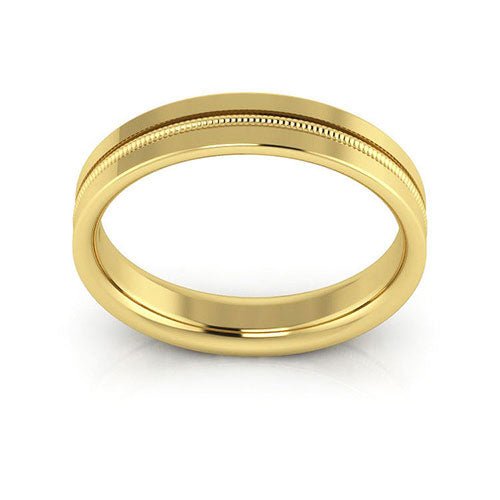 14K Yellow Gold 4mm milgrain grooved design comfort fit wedding band - DELLAFORA