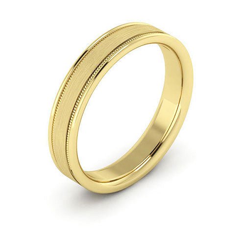14K Yellow Gold 4mm milgrain raised edge design brushed center comfort fit wedding band - DELLAFORA