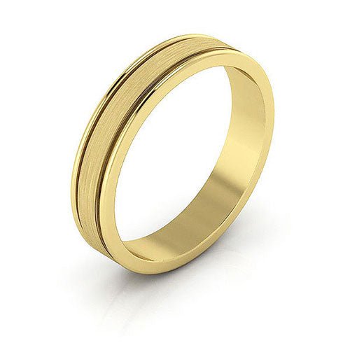14K Yellow Gold 4mm raised edge design brushed center wedding band - DELLAFORA